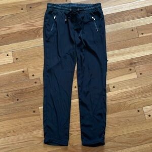 Stradivarius Women Black Jogger Faux Leather Elastic Waist Silky Ankle Pants L